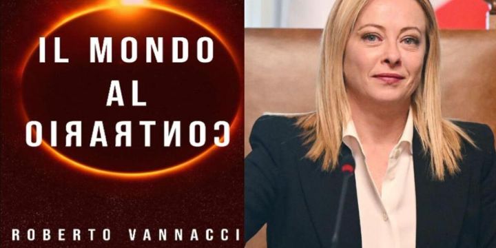 “Il mondo al contrario” es el nombre del libro que está dividendo opiniones en la Italia dirigida por la ultraderechista Giorgia Meloni. Twitter/@MeschieriMattia/@GiorgiaMeloni