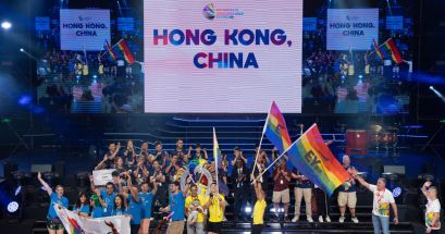 Atletas de Hong Kong desfilaron durante la ceremonia de apertura de los Juegos Gay Hong Kong 2023 en Hong Kong, China, 04 de noviembre de 2023.  EFE/EPA/Bertha Wang