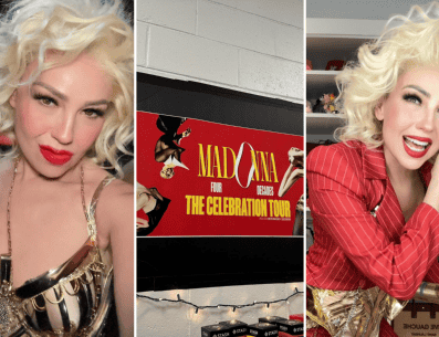 Thalía, fan de Madonna, se caracteriza como ella para ir a uno de sus conciertos en Nueva York. INSTAGRAM/@thalia