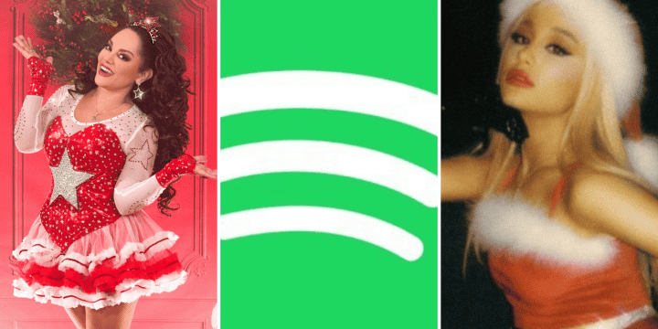 Spotify es uno de los servicios más utilizados del mundo presentando el listado navideño en México. TWITTER/@TatianaPalacios/@ArianaToday/@SpotifyMexico