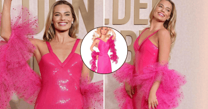 La actriz Margot Robbie volvió a inspirarse en lo de los atuendos más icónicos de la muñeca Barbie, logrando ser  una de las favoritas en los "Globos de Oro 2024". INSTAGRAM/@margotrobbieess
