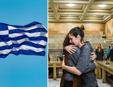 El primer matrimonio LGBT+ registrado en Grecia fue protagonizado por una pareja de mujeres lesbianas. UNSPLASH/Dim Hou | TWITTER/@h_doukas